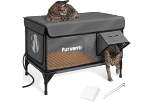 LAMLINGO Heated Cat House for Outside,Dual Camera Mounts,100% Weatherproof & Extremely Insulated,Elevated Feral Cat Shelter with Escape Door,Waterproof Eaves for Outdoor Stray Barn Cat(Dark Grey, XL)