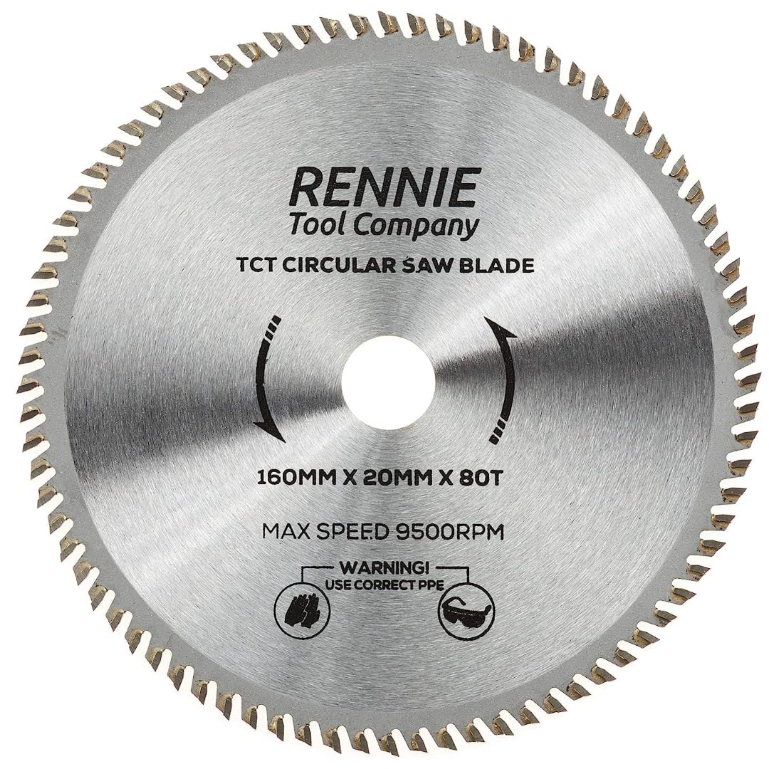 Rennie Tools - 160mm x 20mm Bore x 80T TCT Circular Wood Saw Blade. Fits Bosch Festool TS55 Makita Ryobi Dewalt Circular Saws etc, 160mm Circular Saw Blade Also Fits 165mm Circular Saws
