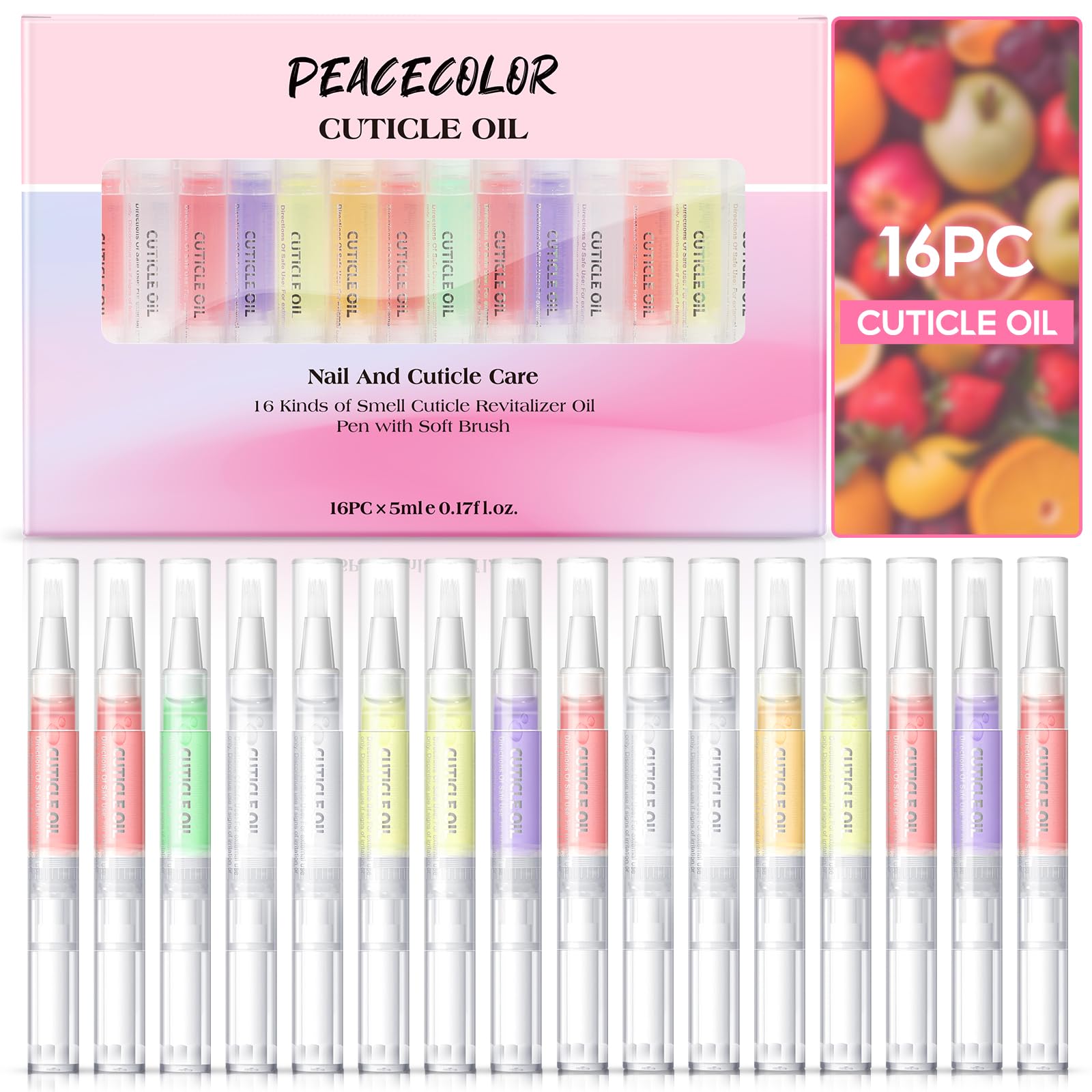 PEACECOLOR 16Pcs Cuticle Oil Pen for Nails, Portable Moisturize and Nourish Nails Care Kit, Cuticle Oil to Prevent Nail Cracking and Hangnails for Home and Salon Use