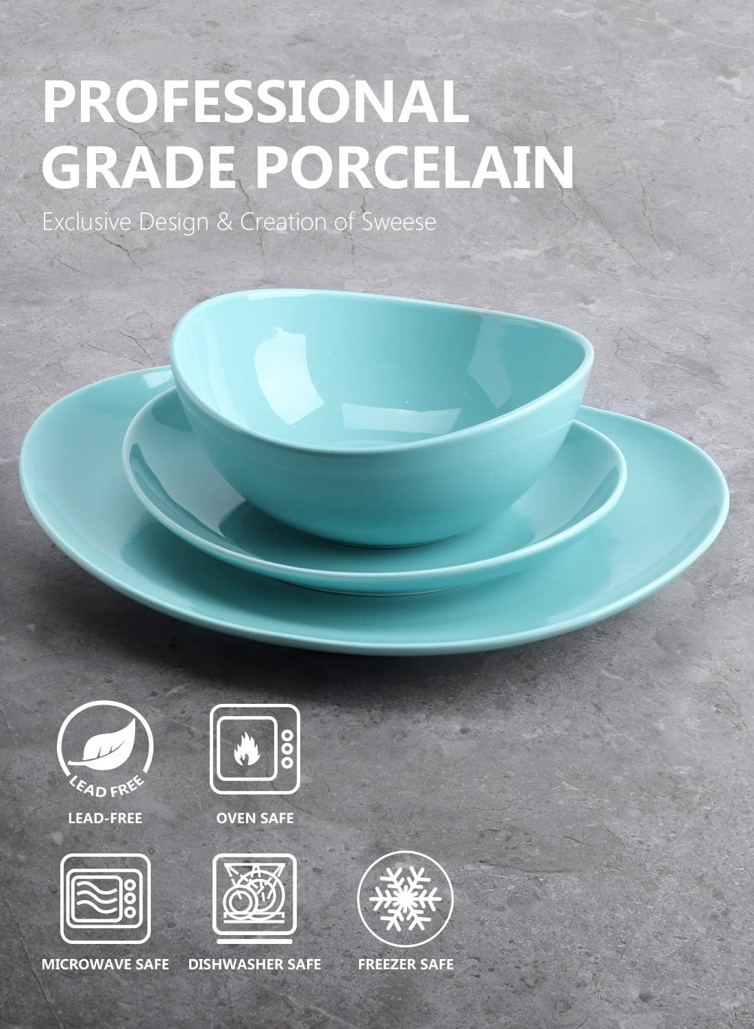  | Sweese 198.003 Porcelain Dinnerware Set, 18-Piece, Service for 6, Cool Assorted Colors: Dinnerware Sets