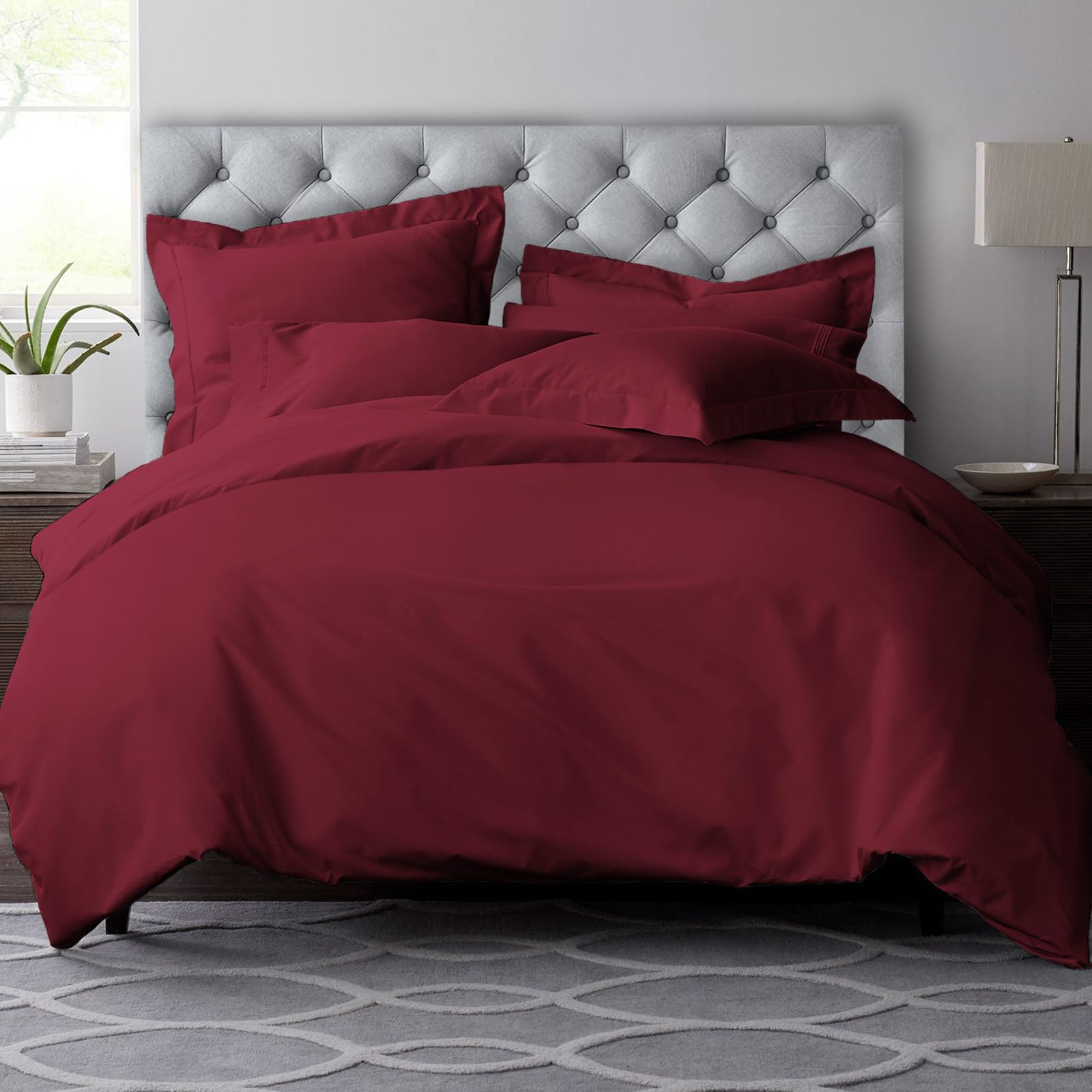 Pizuna Pure Combed Cotton Double Duvet Cover Set Rio Red, 600 Thread Count 100% Long Staple Cotton Duvet Cover Double 200x200cm, Sateen Quilt Cover with Button Closure (Duvet Cover Double)