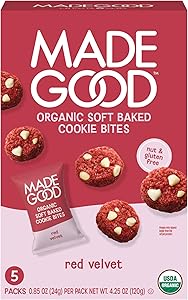 MadeGood Red Velvet Soft-Baked Cookies, 0.85oz Each, Organic Snacks