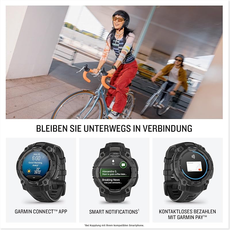 Instinct 3 45mm AMOLED – Multisport-Smartwatch, 1,2" Display, bis zu 18 Tage Akkulaufzeit, 80+ Sport-Apps, Navigationsfunktion, smarte Features, LED-Taschenlampe, wasserdicht