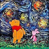Cartoon bear baby room Art Print Poster - Starry Night - van Gogh Never Saw Hundred Acre Wood - Art by Aja 8x8, 10x10, 12x12, 20x20, and 24x24 inch sizes