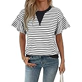 Acelitt Women Crewneck Short Sleeve Striped Tops,S-XXL