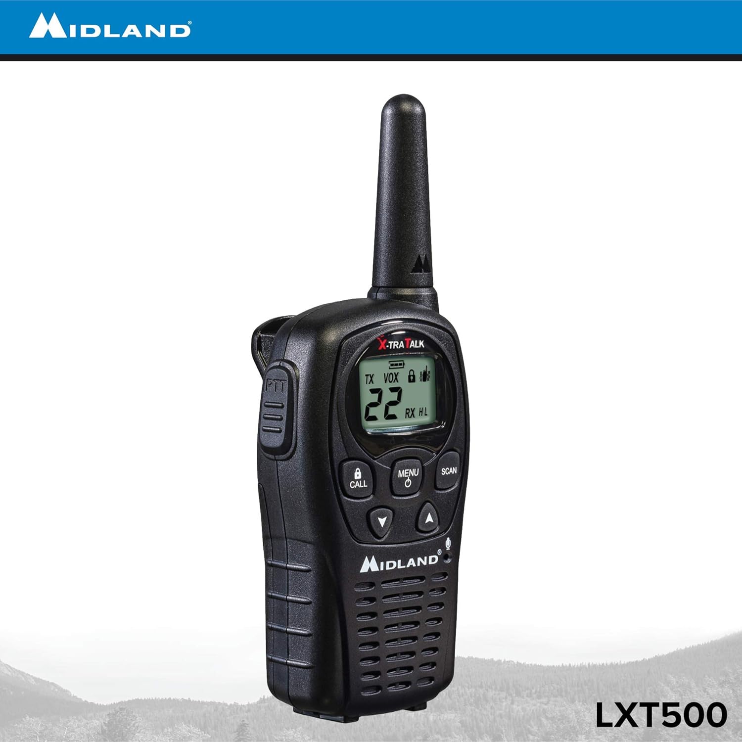 Midland - LXT500VP3, 22 Channel FRS Walkie Talkies with Channel Scan - Extended Range Two Way Radios, Silent Operation, Batteries Included (Pair Pack) (Black)