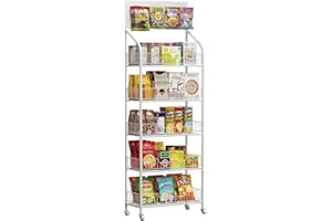 lesolar Retail Snack Display Stand, 5 Tier Snack Candy Potato Chip Display Rack Stand with Wheels & Hooks, Metal Wire Storage Shelves Heavy Duty, Snack Organizer Concession Stand Display Supplies