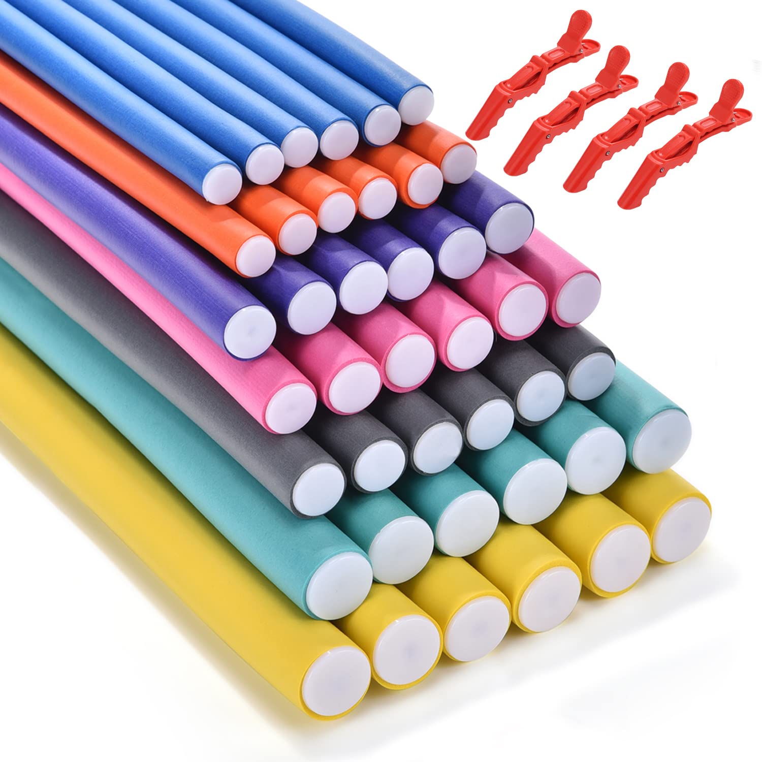 42pcs Foam Flexible Curling Rods,Heatless Hair Curlers for Long Hair with Clips, No Heat Magic Hair Rollers for Long Medium Short Hair