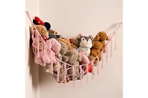 Xiaheshu Macrame Stuffed Animal Net or Hammock Hanging Net for Plush Toy Holder Squishmallow Net Toy Hammock for Stuffed Animals Storage Ideas Plushie Net Hammock (Pink, X-Large)