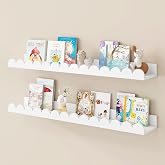 Fun Memories 28 Inch Scalloped Floating Shelf, White Picture Ledge for Wall, Set of 2, Nursery Book Shelves for Baby Room, Kids Rooms, Bedroom