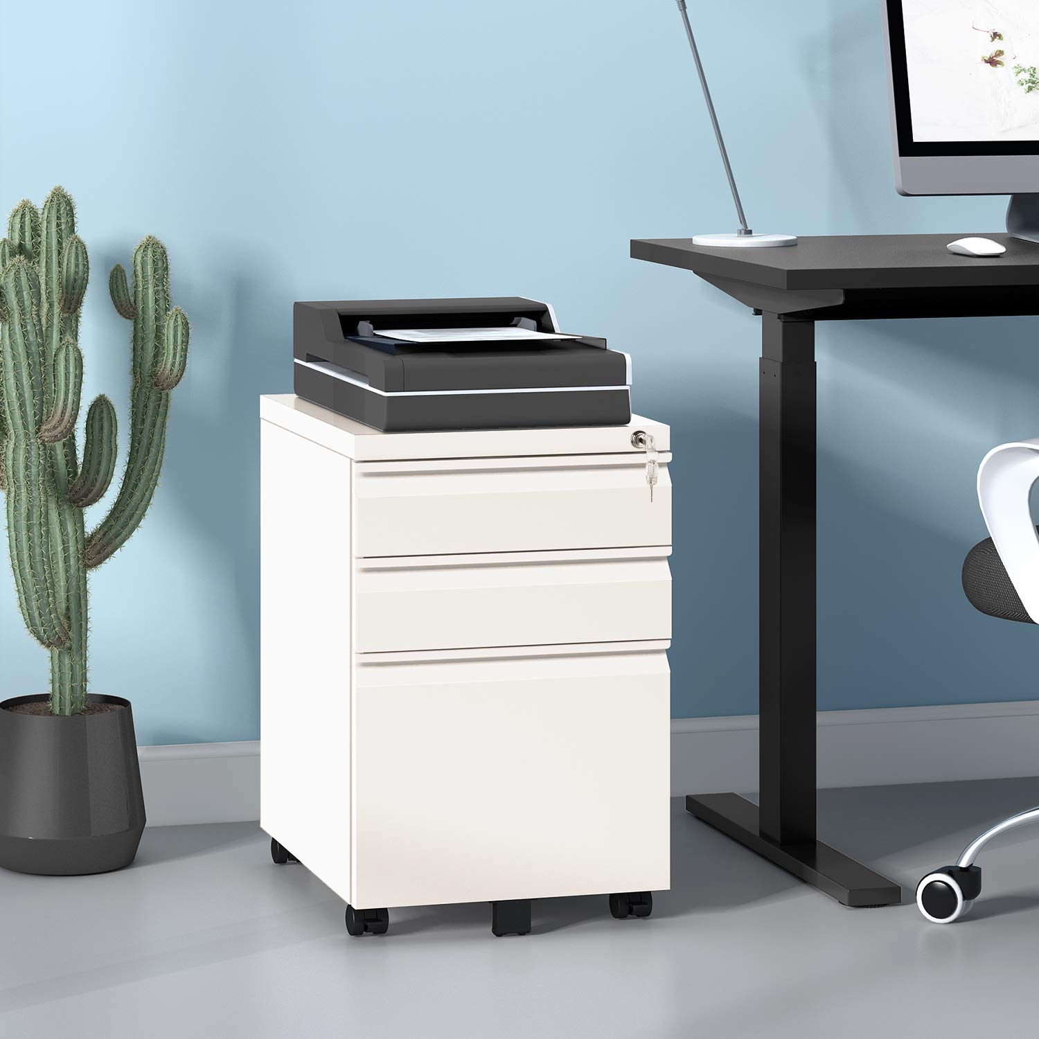 DEVAISE 3 Drawer Locking Mobile File for Home Office, Fully