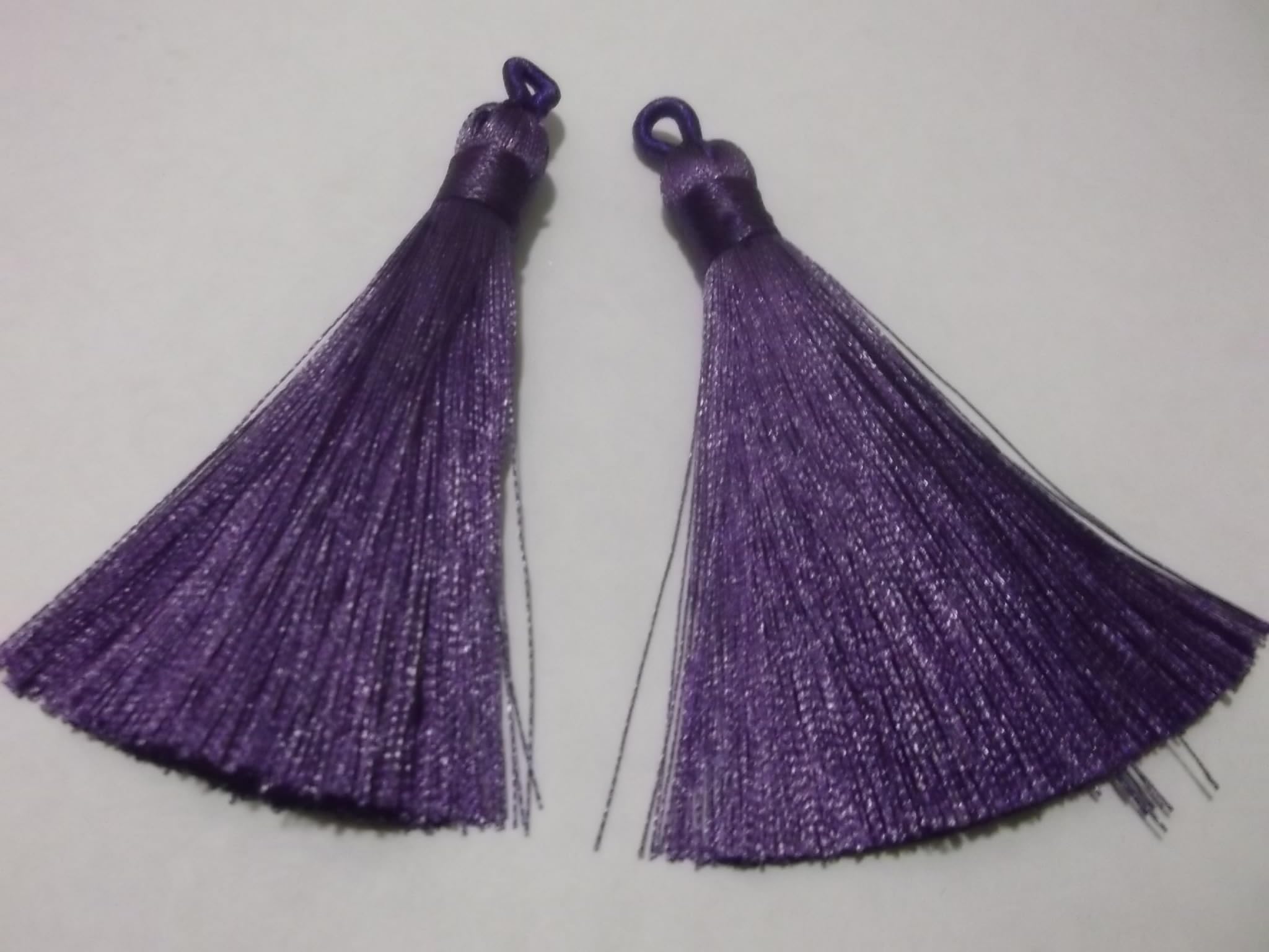 20pcs - Violet Purple Silky Soft 8cm-9cm Tassels with Hanging Loops for Bookmarks Jewellery Keychains Pendant Decoration Crafts