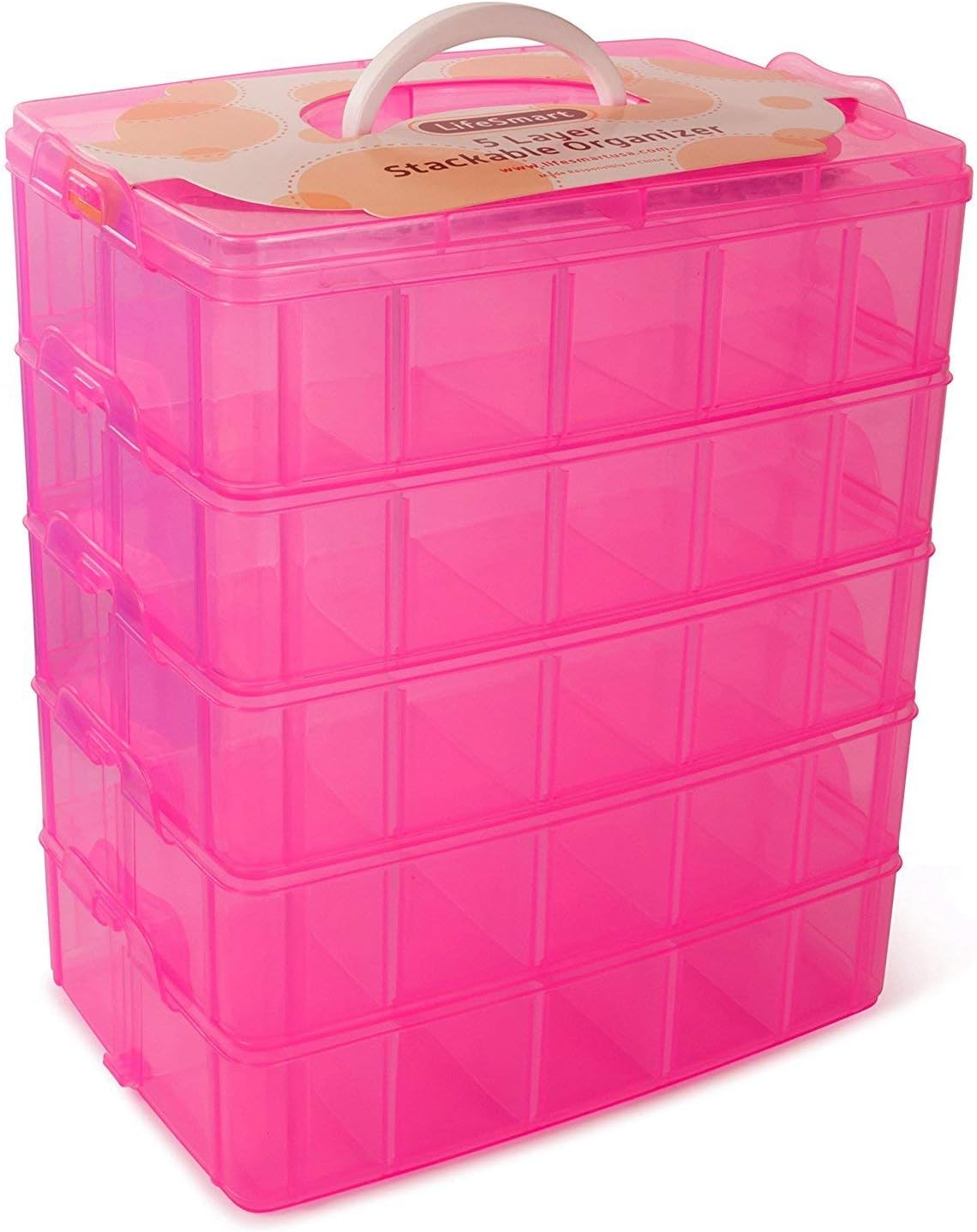 LifeSmart USA Stackable Storage Container Pink - 50 Adjustable Compartments - Store LOL Dolls - Shopkins - Littlest Pet Shop - Arts and Crafts - And More!