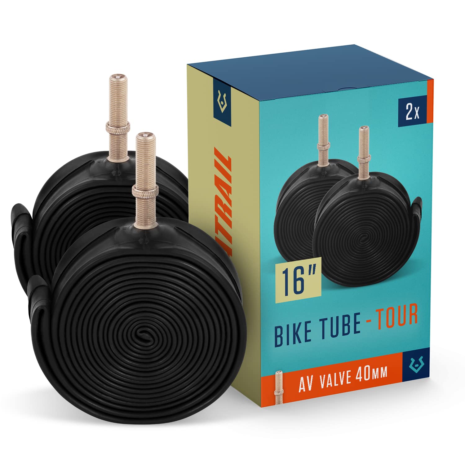 Alphatrail Bicycle Inner Tube Rick 16 Inch AV Schrader Valve 2x Set with Mobility Guarantee I Compatible Bike Tyres Continental, Conti, Schwalbe, Maxxis & Michelin Bike Tube