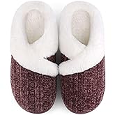 Slippers for Women Fuzzy House Slip on Indoor Outdoor Bedroom Furry Fleece Lined Ladies Comfy Memory Foam Female Home Shoes Anti-Skid Rubber Hard Sole