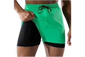 Mens Swim Trunks with Compression Liner Quick Dry Swimming Shorts Beach Board Water Sports 2 in 1 Swim Suits S-3XL