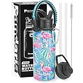 Pandaria Insulated Water Bottle 32oz, Stainless Steel Water Bottle with Straw & Spout Lids & Paracord Handle | with Straw, Spout Lids, Paracord Handle