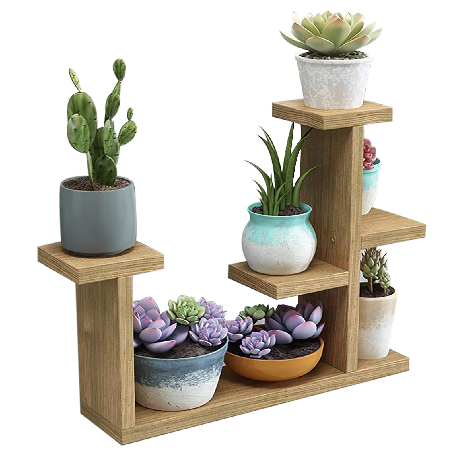 QLINDGK Wooden Succulent Stand, 4Tier Succulent Mini Plant Shelves,Tabletop Plant Shelf Holder Indoor Small Windowsill Flower Shelf Display Rack for Patio Garden Corner Balcony Living Room