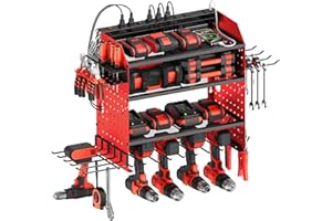 CCCEI Modular Power Tools Organizer with USB Charging Station, 4 Layer Drills and Battery Storage Wall Mount, Garage Shop Organization, Anniversary, Birthday, Gifts for Men, Father, 6FT Cord, Red.