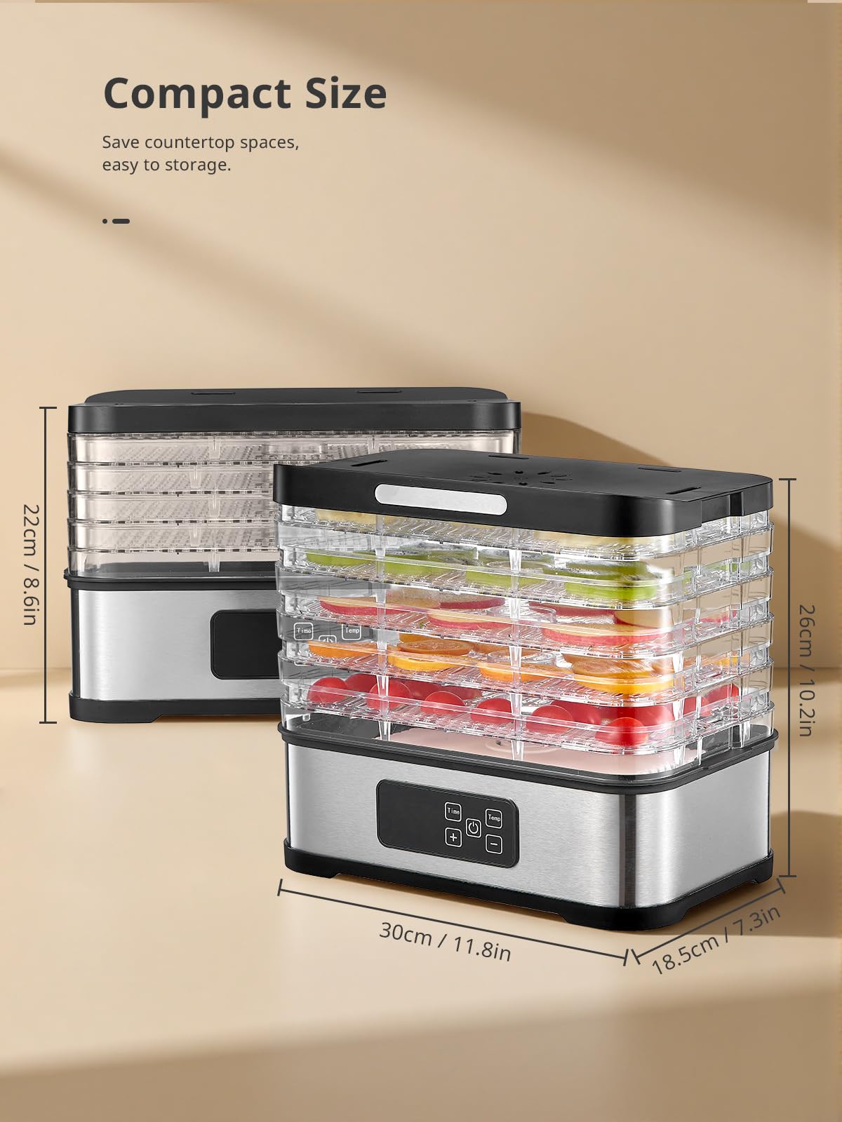 Yabano Food Dehydrator Machine for Home Use, 250W Electric Dryer with Adjustable Timer & Temperature Control, 5 Trays - Digital Presets for Fruit, Meat, Herbs, Jerky