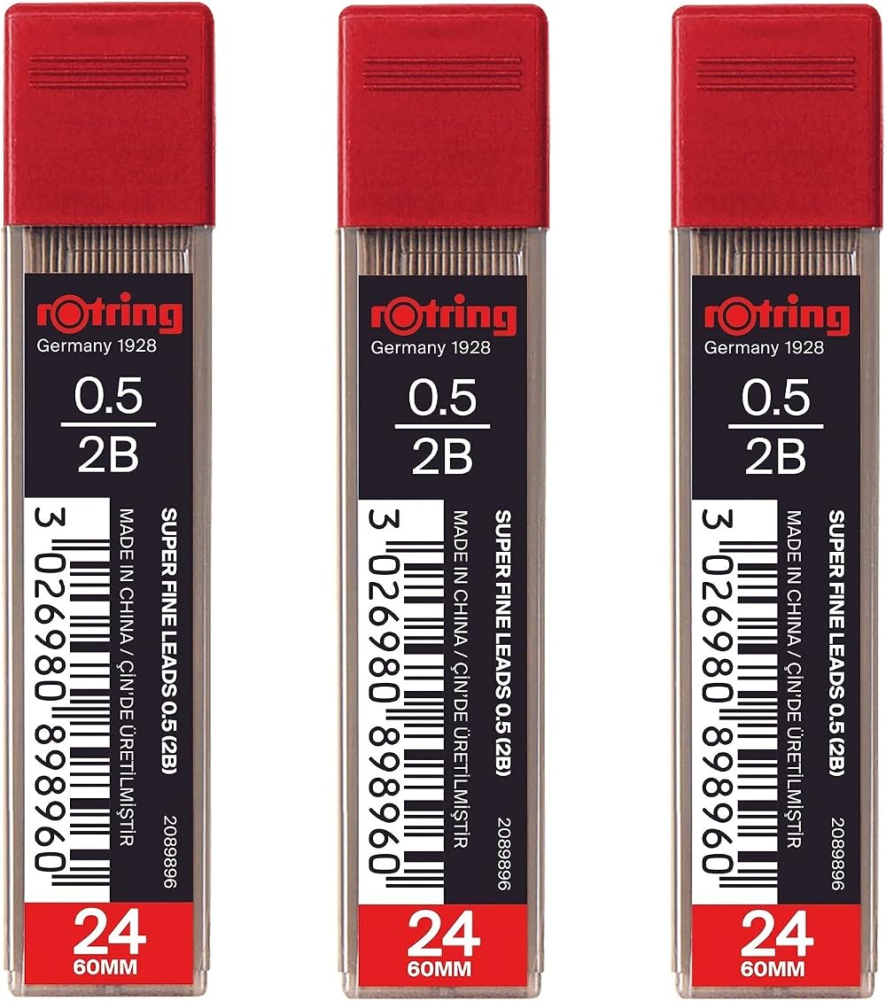 rOtring 0.5mm 2B Super-Polymer Pencil Lead Pack of 3 Tubes (72 Leads)