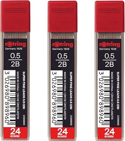 rOtring 0.5mm 2B Super-Polymer Pencil Lead Pack of 3 Tubes (72 Leads)