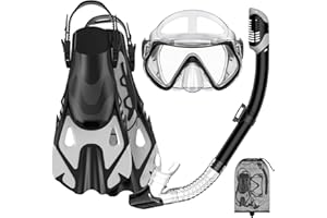 FORSHINE Snorkeling Gear Set for Adults – Dry Top Snorkel Set, Panoramic Anti-Fog Mask, Adjustable Swim Fins – Travel Diving Kit with Storage Bag