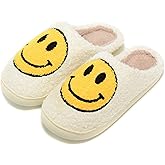 Retro Fuzzy Face Slippers for Women Men, Retro Soft Fluffy Warm Home Non-Slip Couple Style Casual Smile Face Slippers Indoor Outdoor Anti-Skid Warm Cozy Foam Slide Fuzzy Slides with Soft Memory Foam Shoes