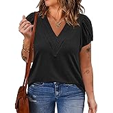 VISLILY Womens-Plus-Size-Summer-Tops Casual Petal Short Sleeve T Shirts Trendy V Neck Blouses Flowy Dressy Tunics XL-5XL