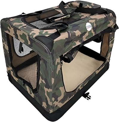 HugglePets Green Camo Fabric Dog Crate Carrier Medium 60cm Foldable