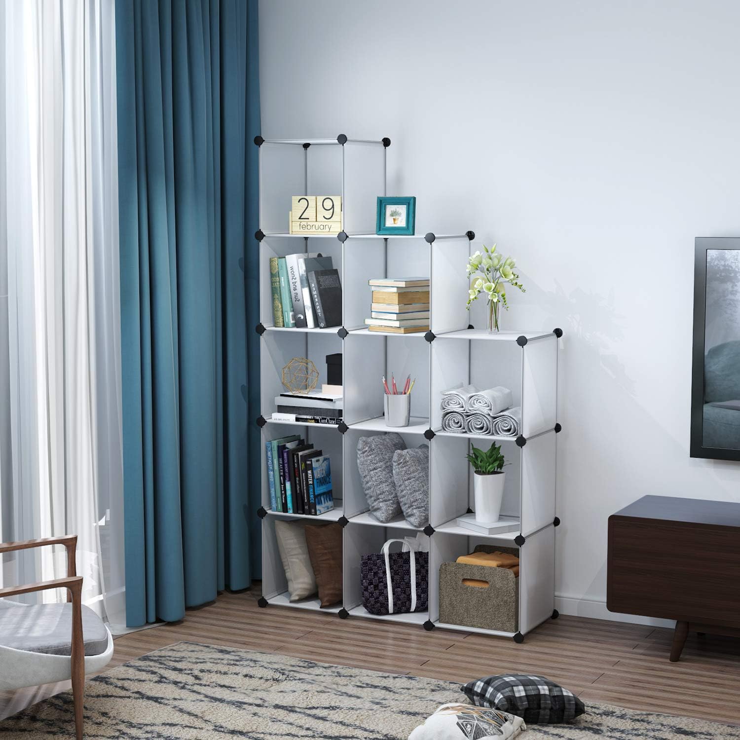 C&AHOME Cube Storage Organizer, 12-Cube Shelves Units, Closet Cabinet, DIY Plastic Modular Book Shelf, Ideal for Bedroom, Living Room, Office, 36.6" L x 12.4" W x 48.4" H Translucent White: Furniture & Decor