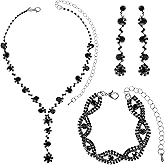 MBAIYO Black Rhinestone Jewelry Set for Women, 4Pcs Black Jewelry Necklace Wedding Necklace Jewelrys Accessories Bridal Prom Party Accessories