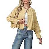SCOFEEL Women’s Cropped Faux Suede Jacket Casual Collarless Short Bomber Jackets Button Up Fall Spring Open Front Coat