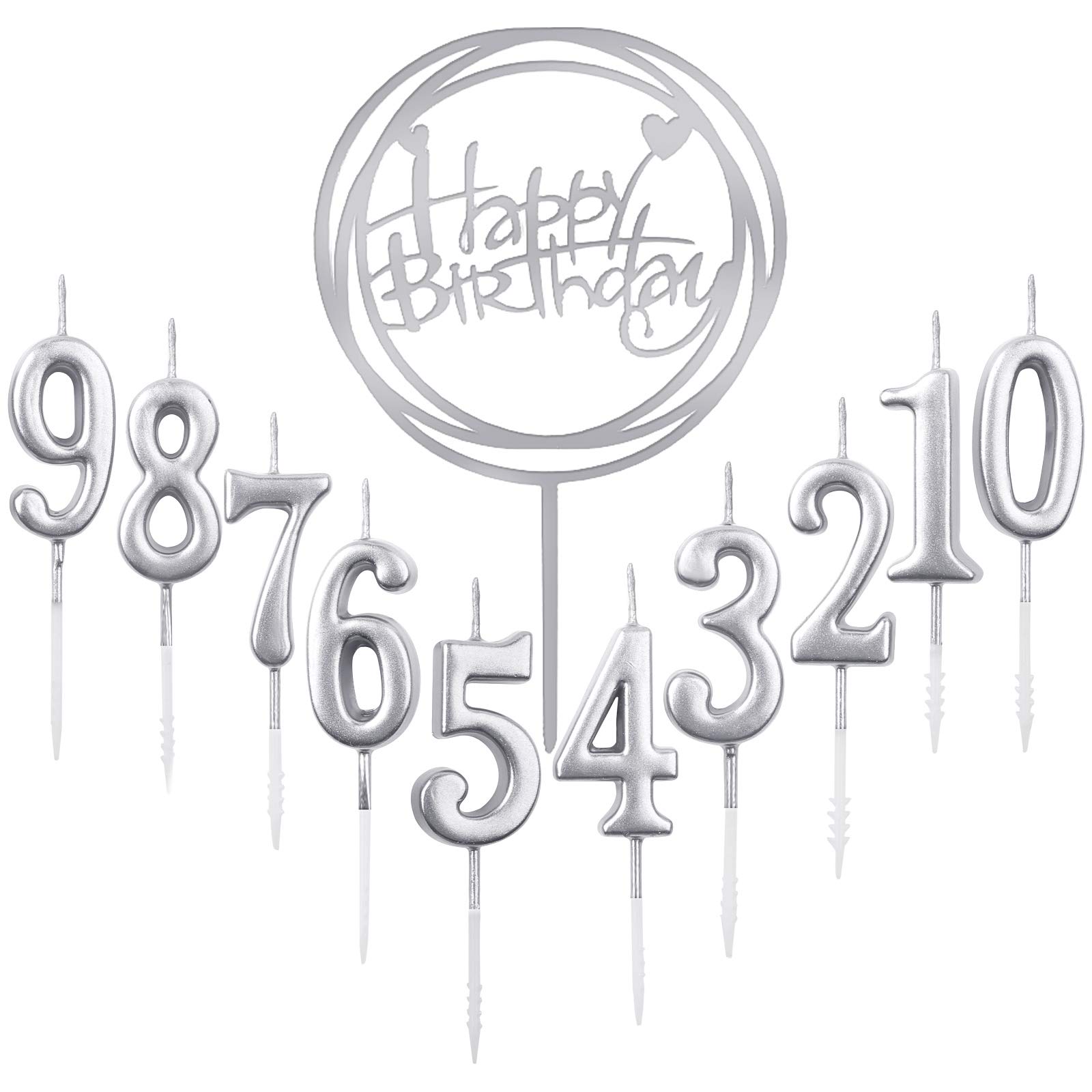 10pcs Number 0-9 Birthday Numeral Cake Candles + 1pcs Letter Happy Birthday Glitter Cake Topper Decoration Cake Number Digital Candles for Birthday Party Wedding