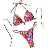 Tainehs Women's Brazillian Triangle Thong Bikini Set Sexy String Two Piece Swimsuit Bathing Suit