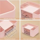 RISEMART Desk Organiser with 2 Drawers Pink 19.5x14x10cm Pen Holder Notebook view 4