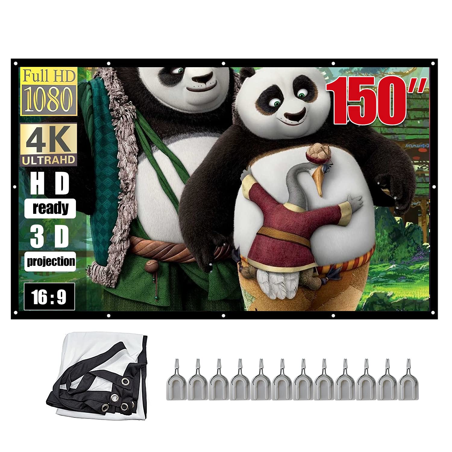 Spring.Rd 100/120/150 Inch Projector Screen 16:9 HD Portable Foldable Easy Installation & Operation for Home Cinema Outdoor Projection (150 Inch)