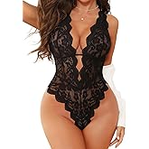 Aranmei Sexy Lingerie for Women Hollow Out Floral Lace Bodysuit One Piece Lingerie Deep V Teddy Babydoll Underwear