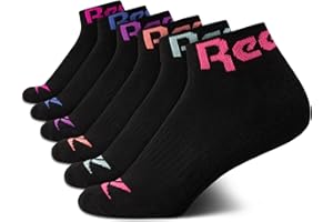 Reebok Girls' Quarter Socks - 6 Pack Performance Cushioned Comfort Quarter Cut Ankle Socks - Athletic Socks for Girls