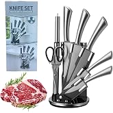 Chef's Choice 8-Piece Stainless Steel Knife Set - Kitchen Knife Set with Block, Sharp Kitchen Knives, Comfortable Grip, 360 Rotating Block