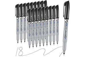 Cgerma Ultra Fine Point Permanent Markers Black, 18 Pack Ultra Fine Tip Markers, Waterproof, Quickly Dry, No bleed, Works on Plastic, Wood,Stone, Metal and Glass for School Office Home