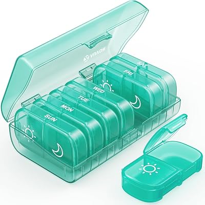 AUVON XL Weekly Pill Box Organiser 2 Times a Day Cyan Privacy Case