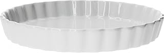 Van Well Quiche-Form rund, Ø 275 mm, H 40 mm, wellige Auflaufform aus Porzellan, hitzebeständig, große Kuchenform, Geschirr weiß, Kochen + Backen