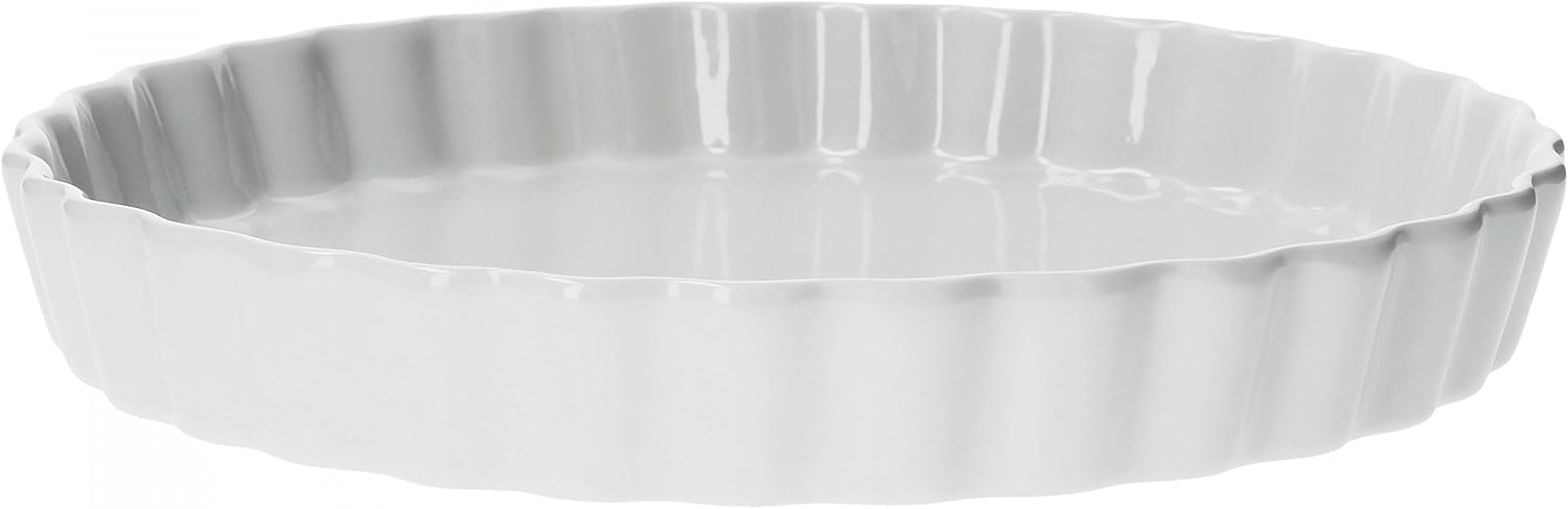 Van Well Quiche-Form rund, Ø 275 mm, H 40 mm, wellige Auflaufform aus Porzellan, hitzebeständig, große Kuchenform, Geschirr weiß, Kochen + Backen