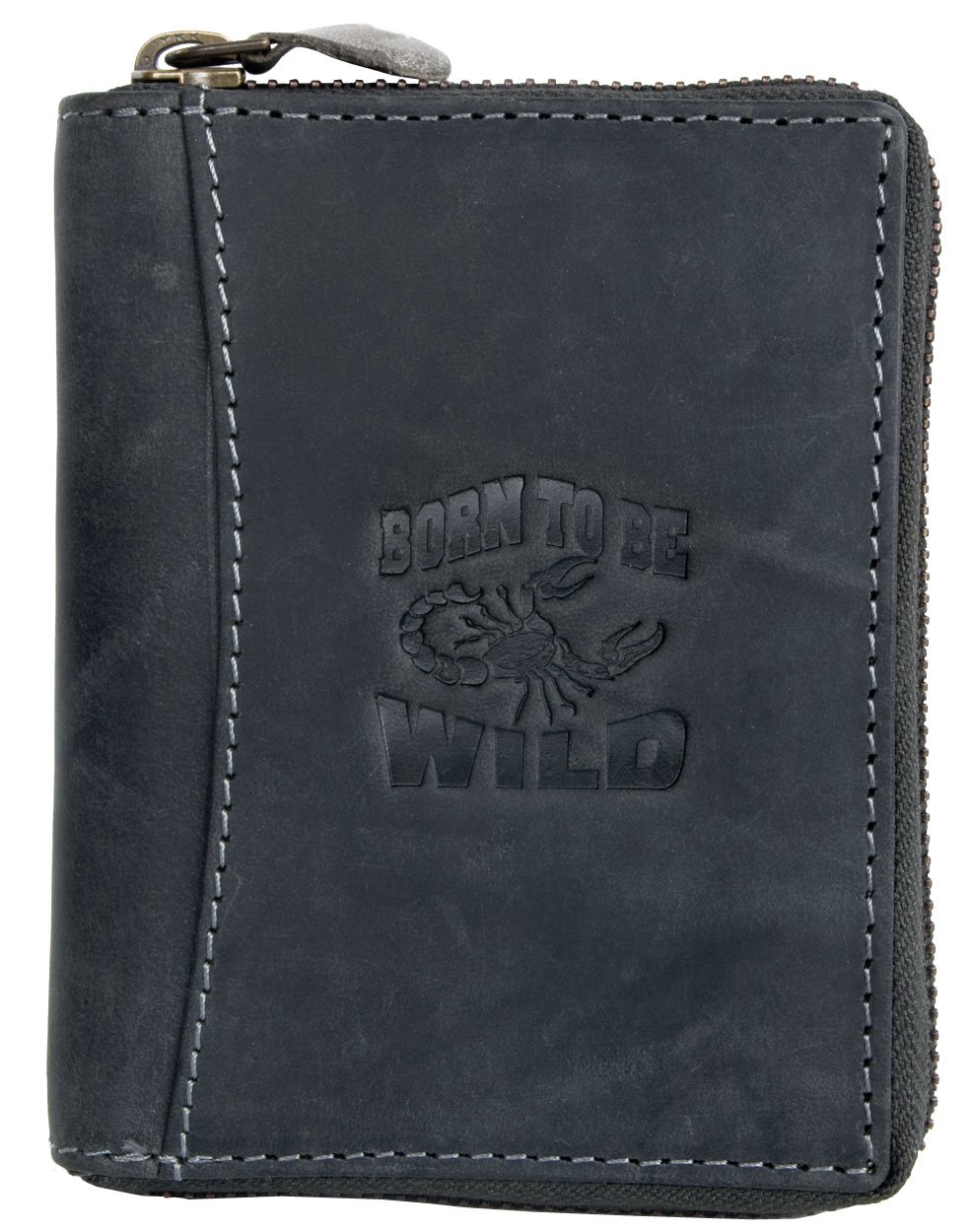 Born to be wild Men's Dark Grey Large Genuine Leather Wallet with Scorpion