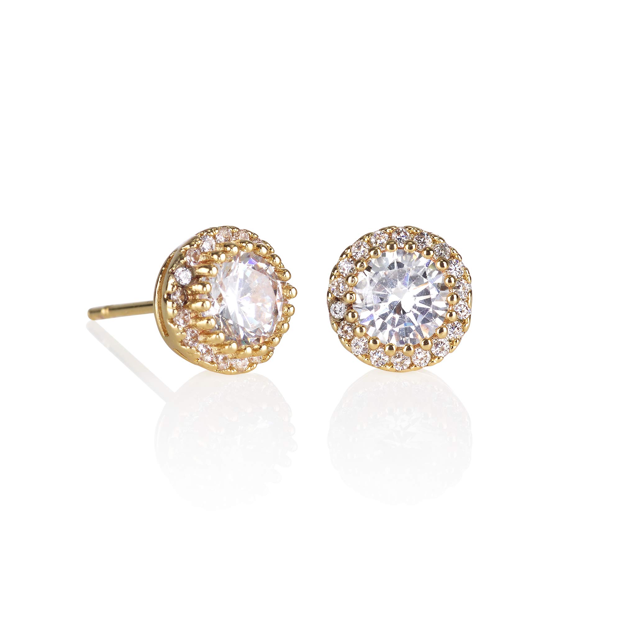 namana Halo Stud Earrings for Women with Cubic Zirconia Stones, Gold Halo Stud Earrings with AAA Clear CZ Stones, Simple Gold Earrings for Women with Gift Box