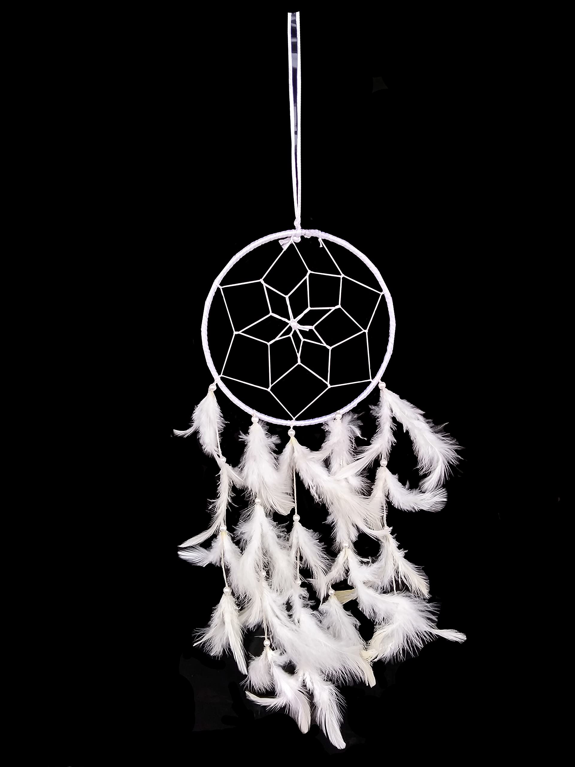 Rastogi Handicrafts Dream Catchers Wall Decor, Handmade Feather Bedroom Decor Nursery Room Hanging Decoration Home Car (Big White Ring)