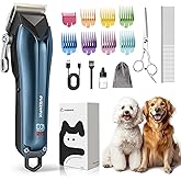 FuzzyFix Dog Clippers for Grooming for Thick Coats, Detachable Blade Cordless Rechargeable Professional Pet Grooming Hair Trimmer Shaver Kit with 8 Guide Combs for Dogs Cats Animals