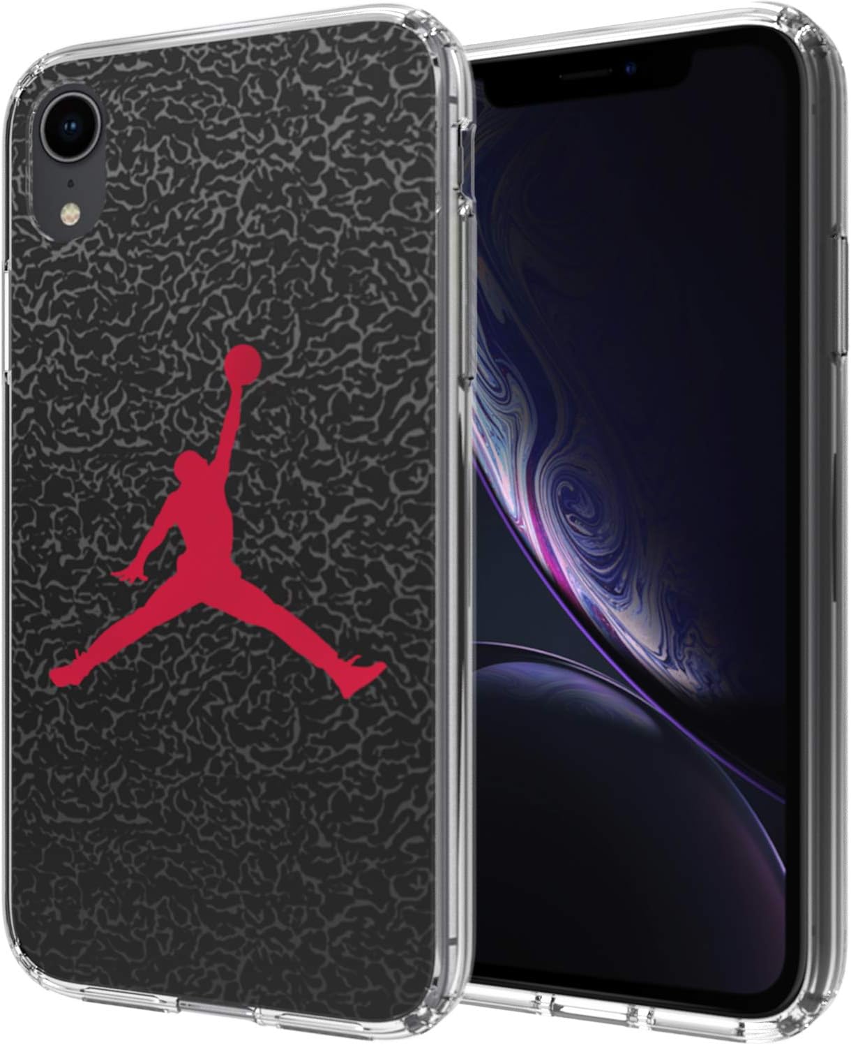 Ailiber for iPhone XR Case, Sport Shot Ball Slam Dunk MJ AJ NBA Desingn Slim Soft Fullbody Shockproof TPU Bumper Hard PC Cushion Protective Cover for Apple XR 2018 6.1inch - Basketball