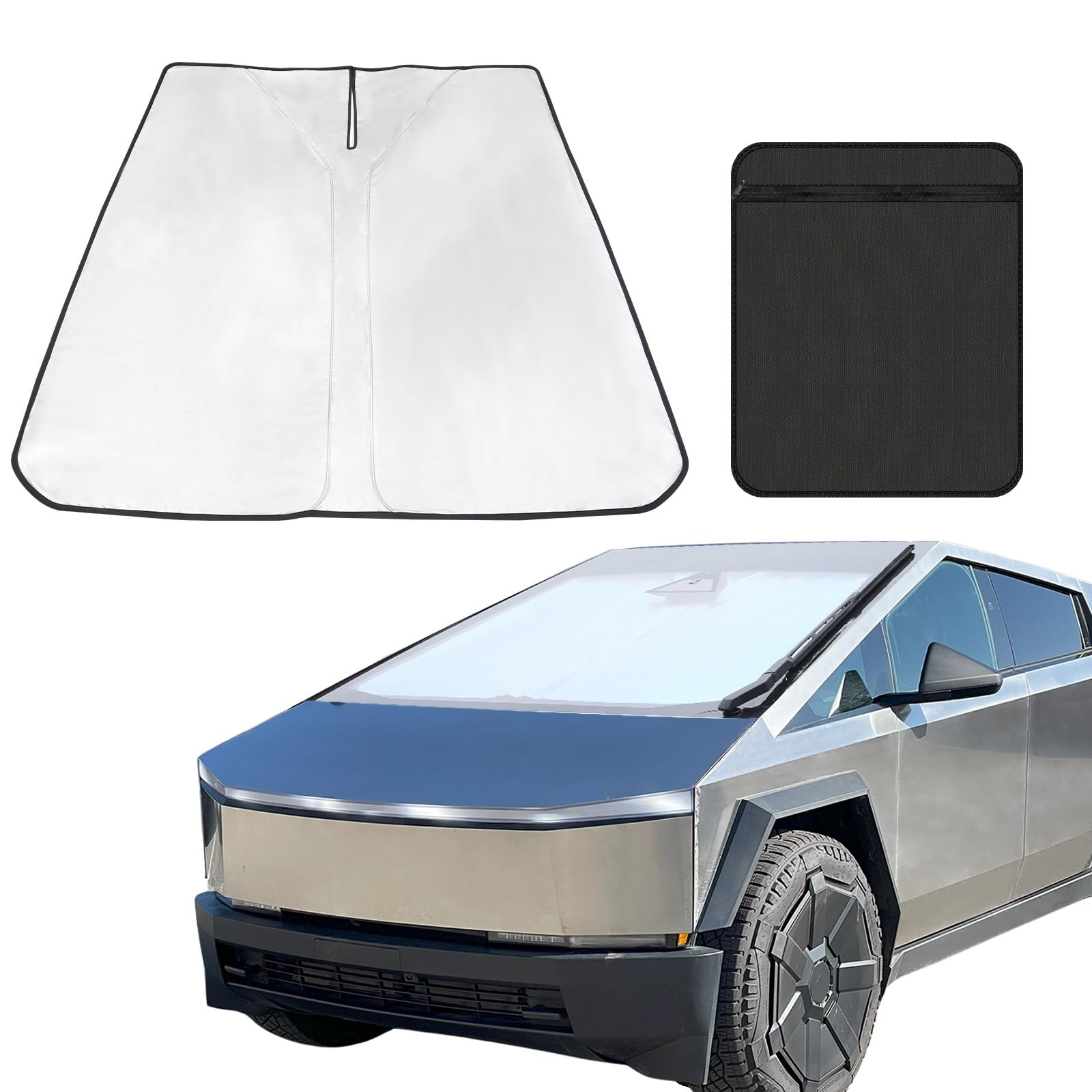 Photo 1 of Foronetry Windshield Sun Shade for Tesla Cybertruck 2024, Silver Reflective Layer Blocks Heat & Sun, Foldable Window Sun Blocker for Cybertruck Accessories